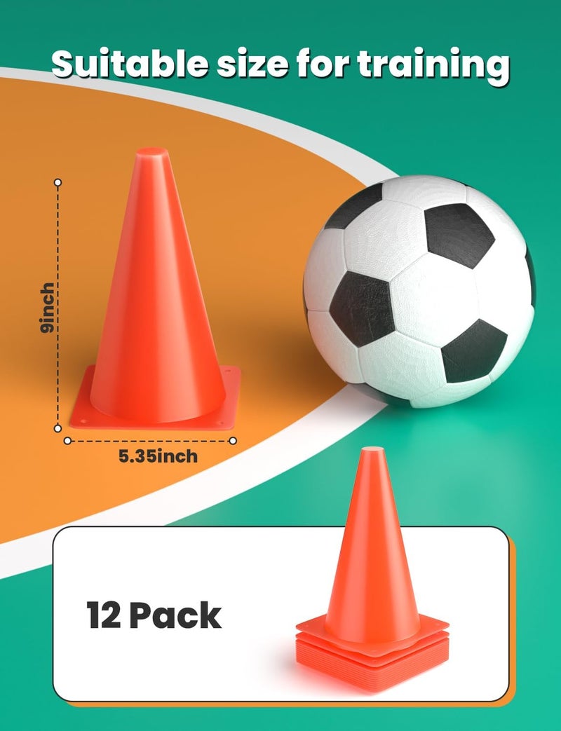 GHB Soccer Cones 7" 9" of 12 24 Pack Disc Soccer Sport Cones Training Field Marker Agility Cones for Basketball, Coaching, Practice Equipment Includes Drills Guide - Image 2